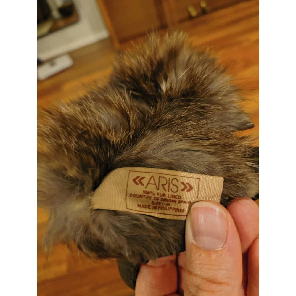 Aris Size M 100 % Fur Lined Leather Gloves Brown - Picture 4 of 5